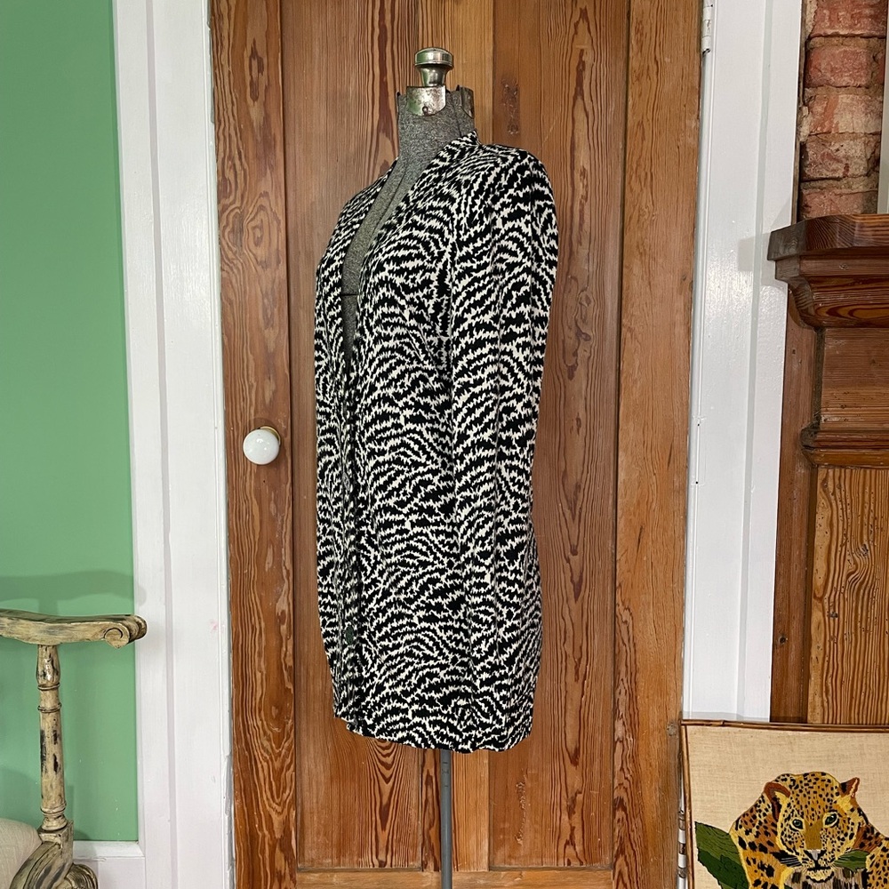 Tory Burch Simone Boyfriend Merino Wool Black & White Cardigan - Size Medium - Picture 9 of 11